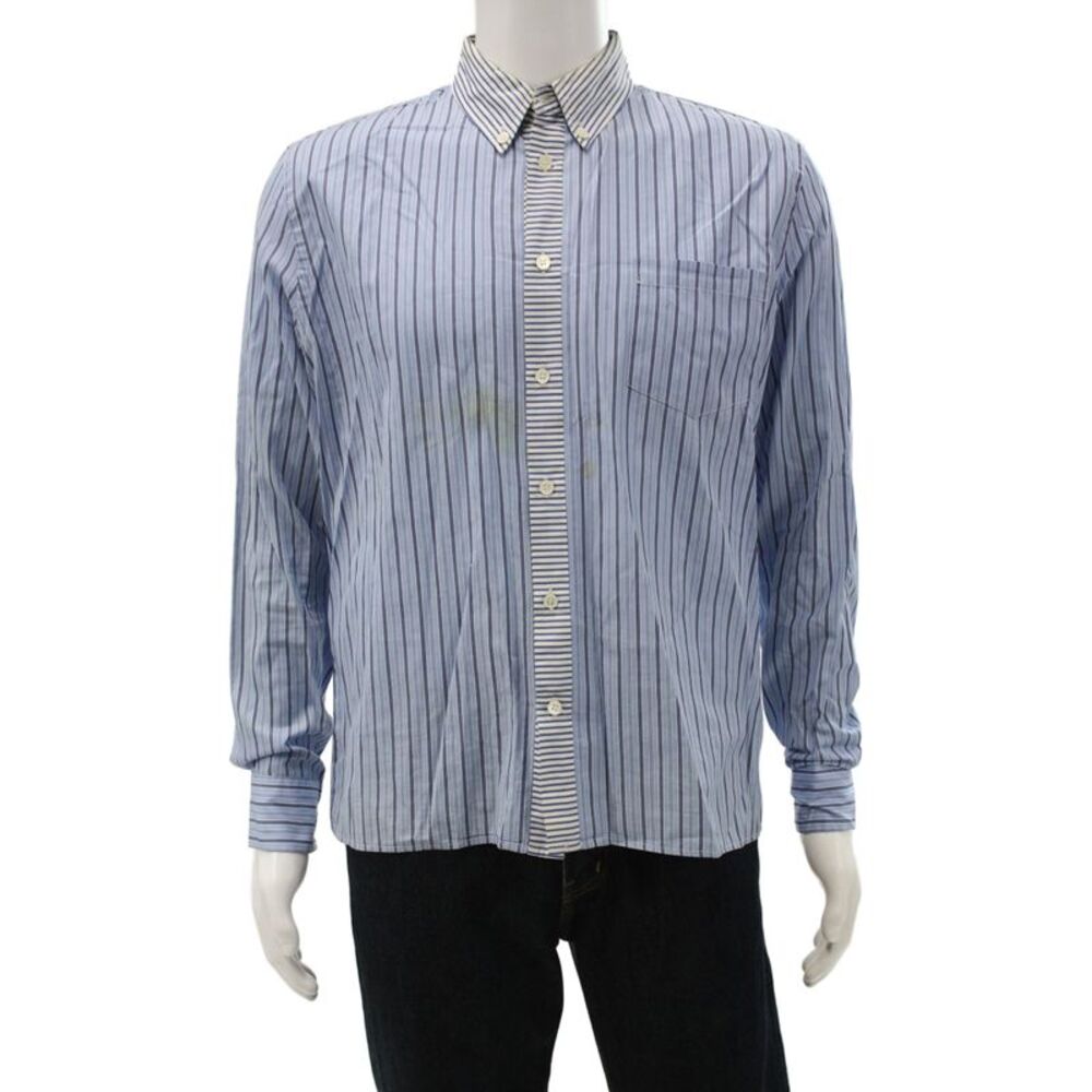 Marni Mens Cotton  Striped Button Front Shirt Blue Size 48